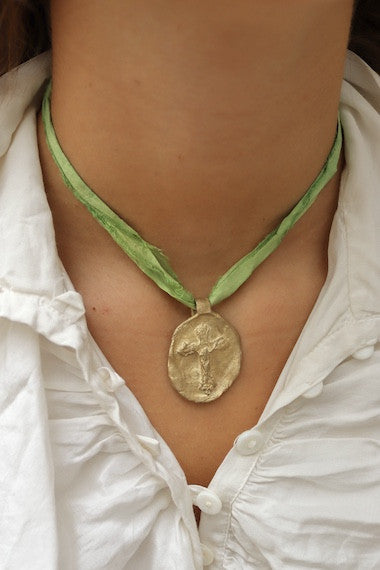 Embossed Cross Pendant - Gold-plated brass