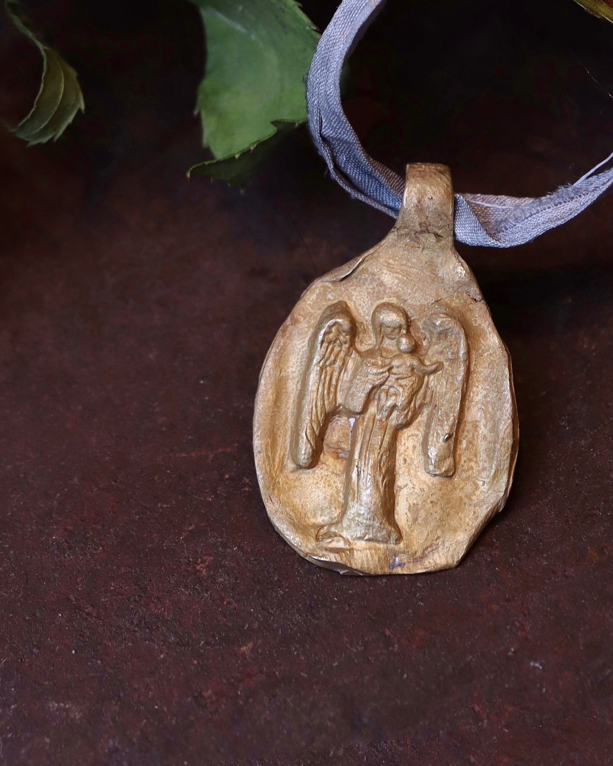 Angel with Baby Pendant - Gold Plated Brass