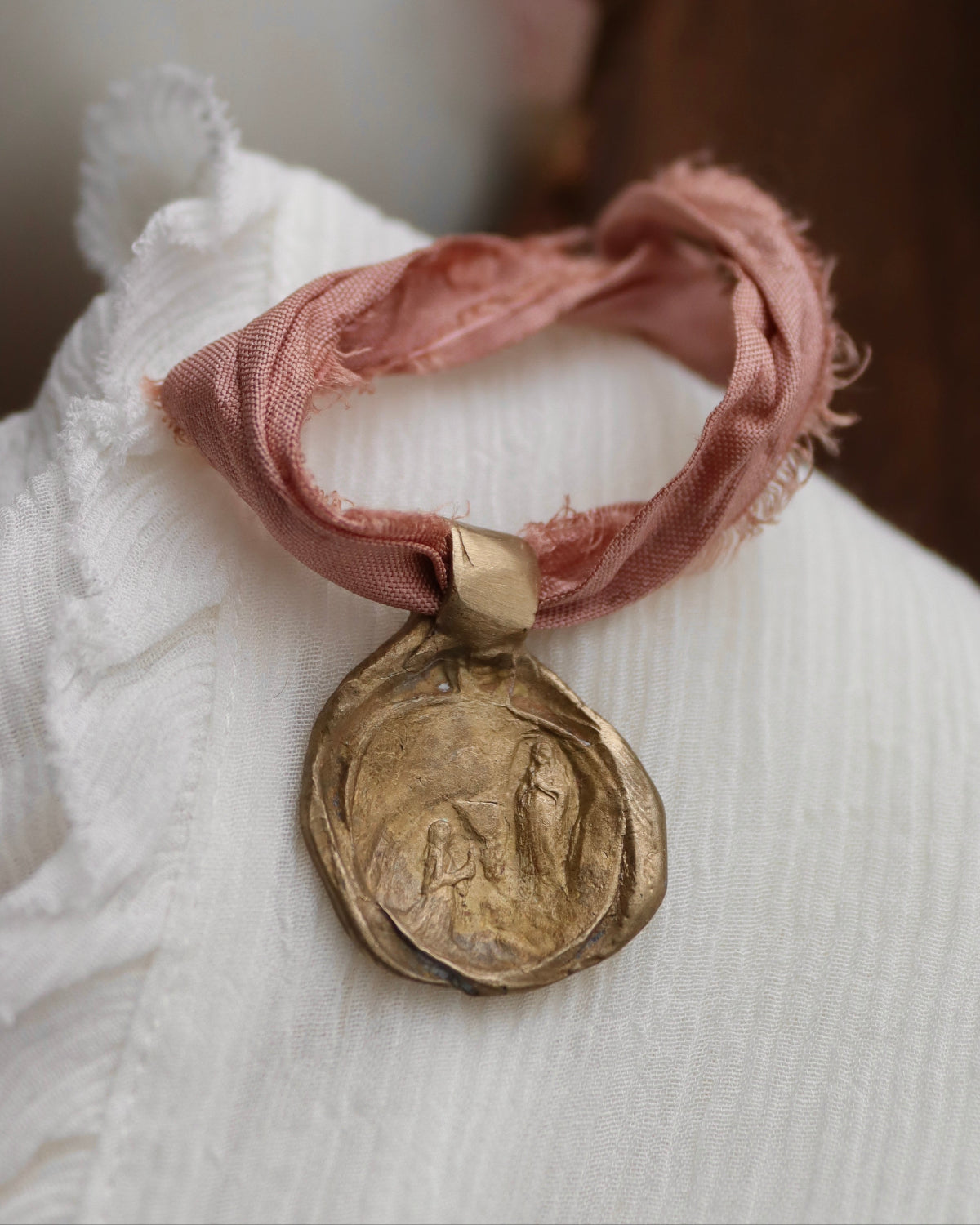 Virgin of Lourdes Pendant - gold-colored brass
