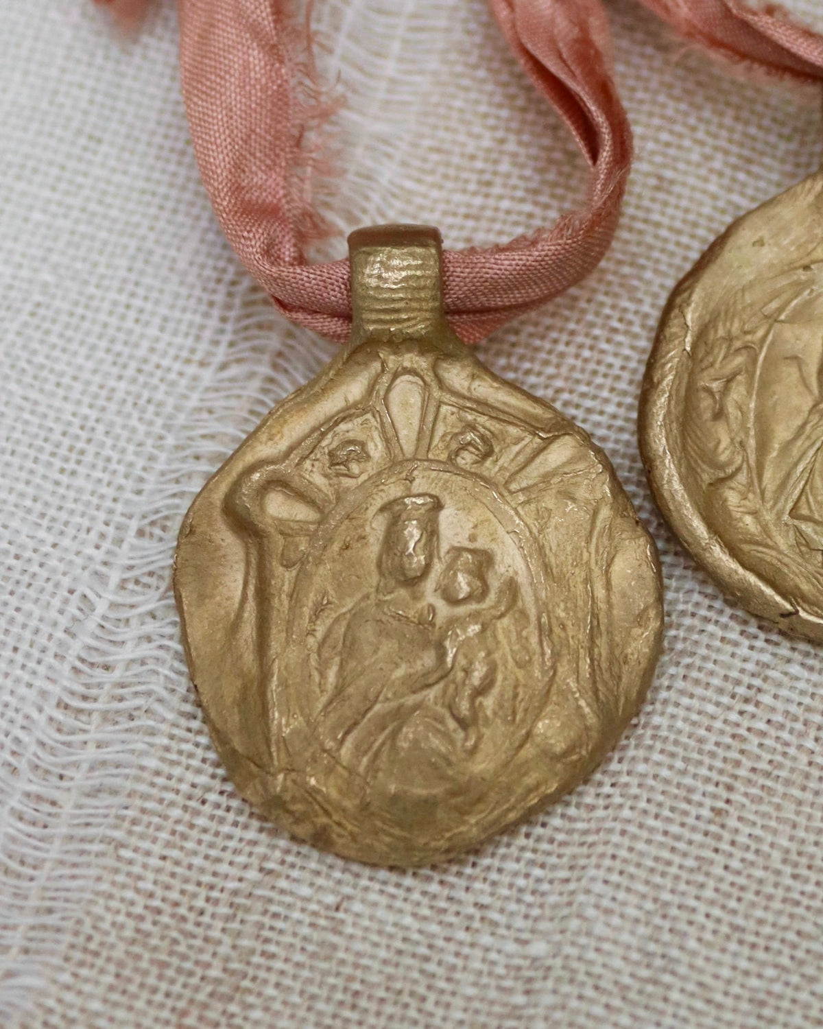 Carmel Scapular and Sacred Heart Pendant - Gold Plated Brass