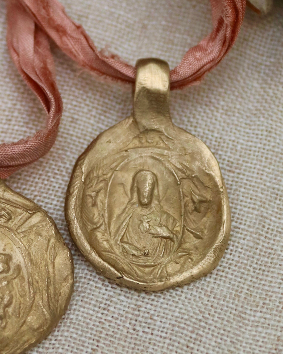 Carmel Scapular and Sacred Heart Pendant - Gold Plated Brass
