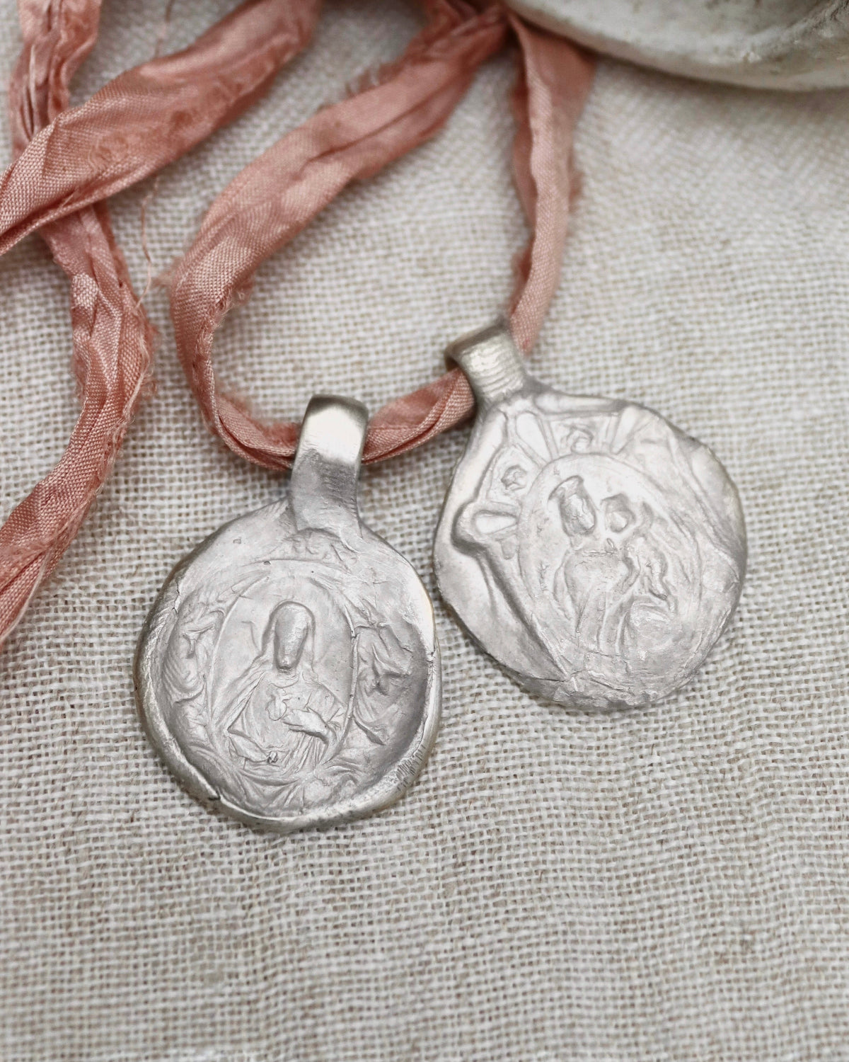 Carmelite Scapular and Sacred Heart Pendant - Silver