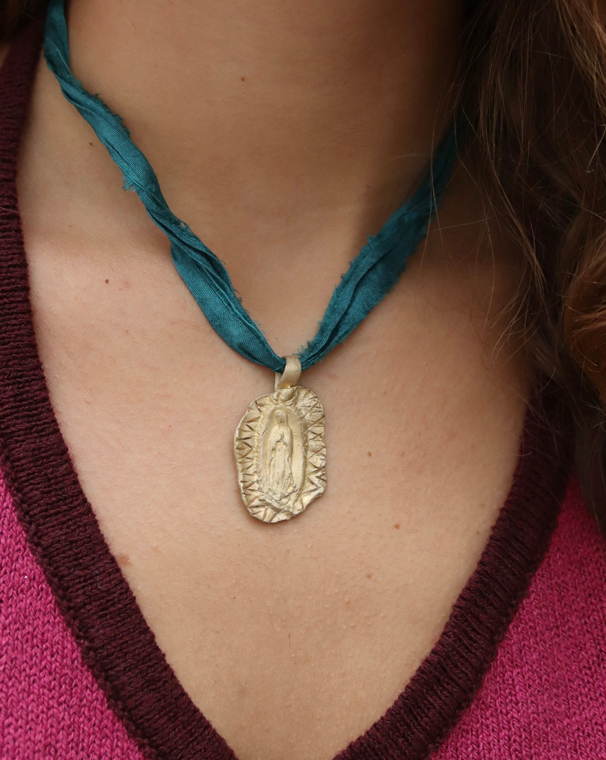 Our Lady of Guadalupe Pendant - gold-colored brass