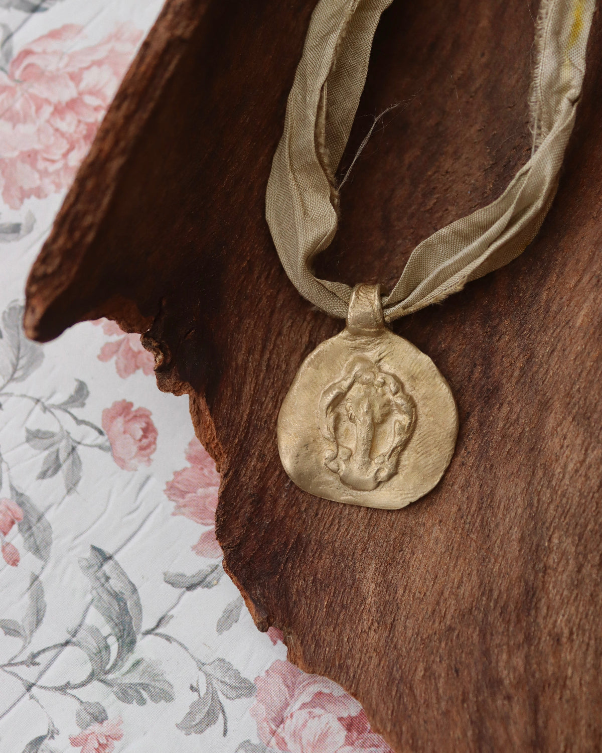 Virgin of the Pillar Pendant - gold-colored brass