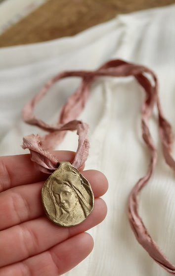 Medjugorje Virgin Pendant - Gilt Brass