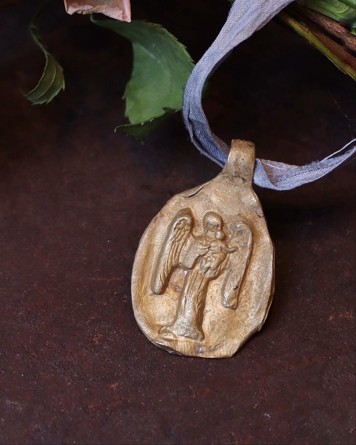 Angel with Baby Pendant - Gold Plated Brass
