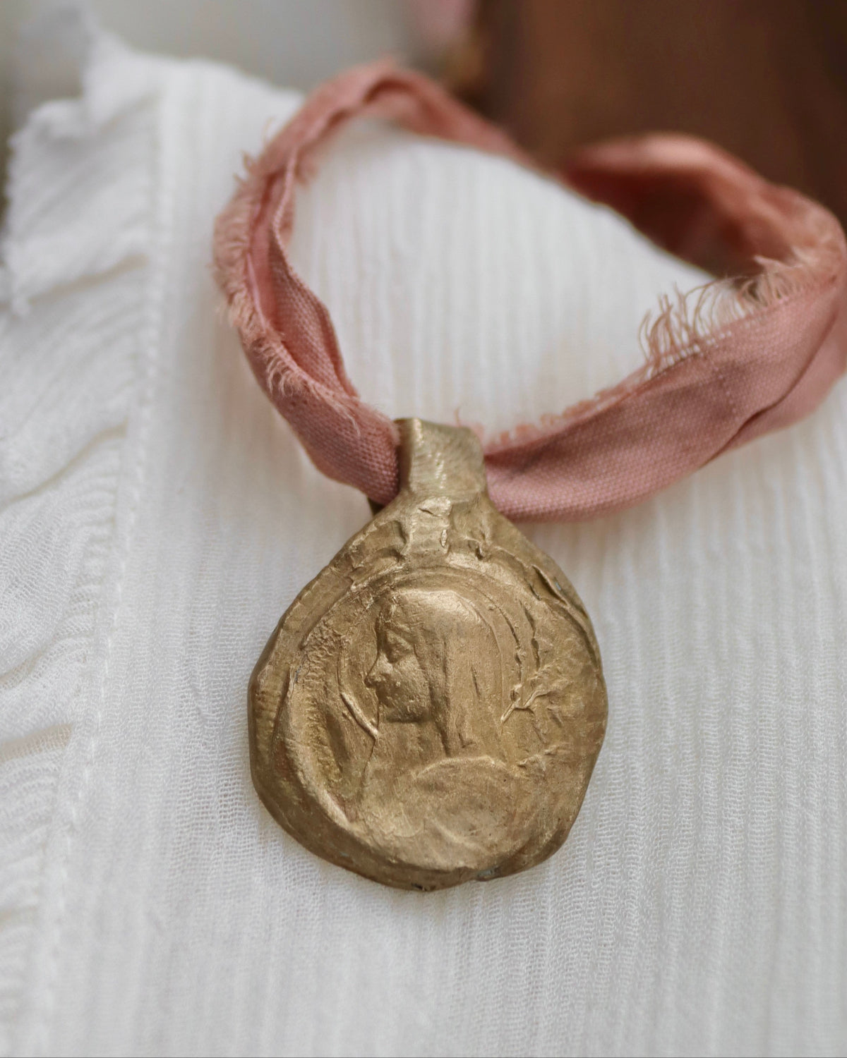 Virgin of Lourdes Pendant - gold-colored brass