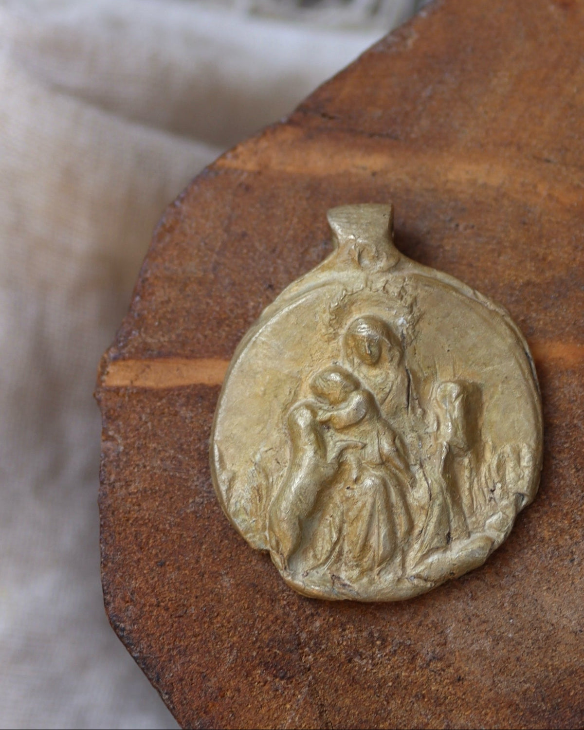 Divine Shepherdess Pendant - gold-colored brass