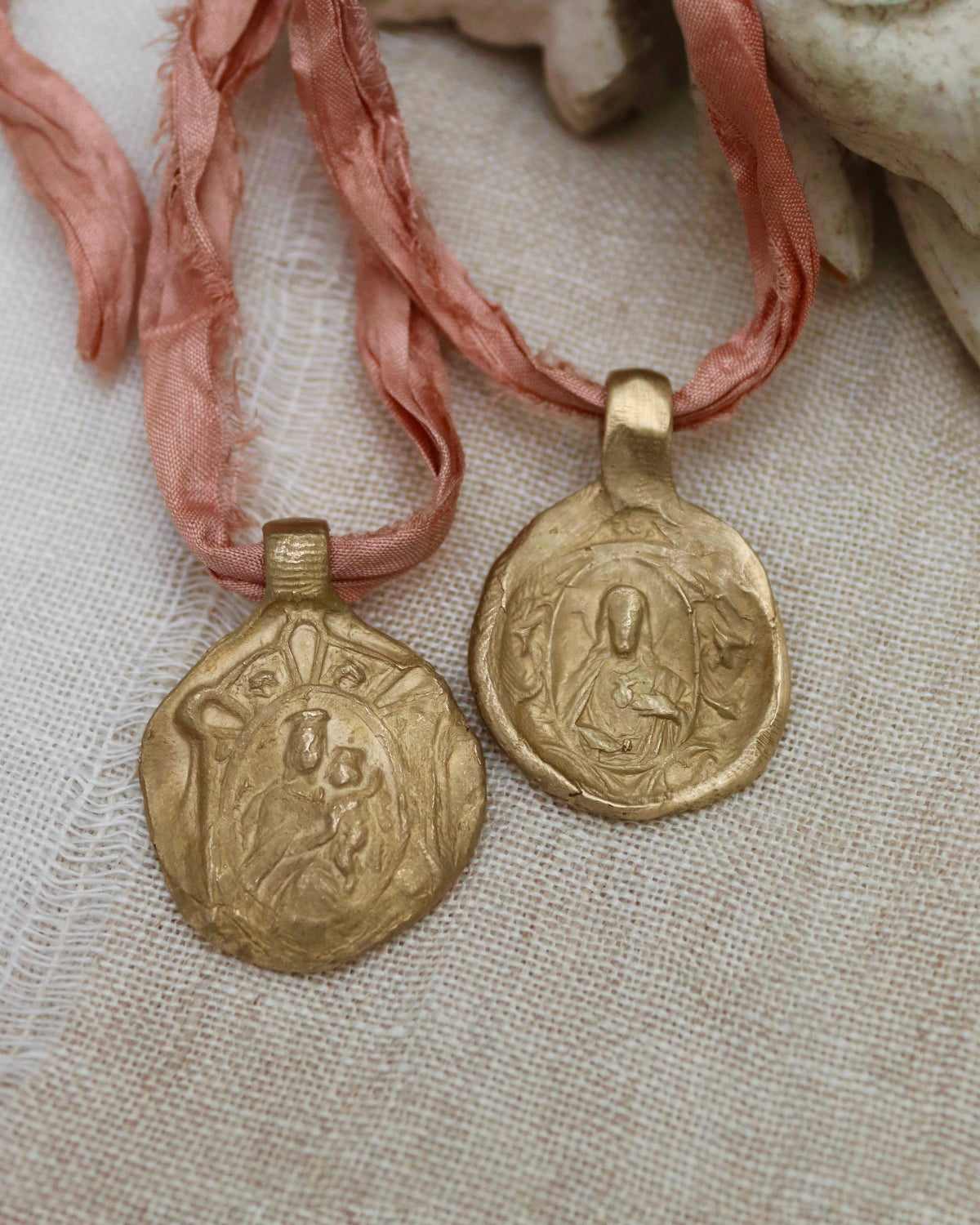 Carmel Scapular and Sacred Heart Pendant - Gold Plated Brass