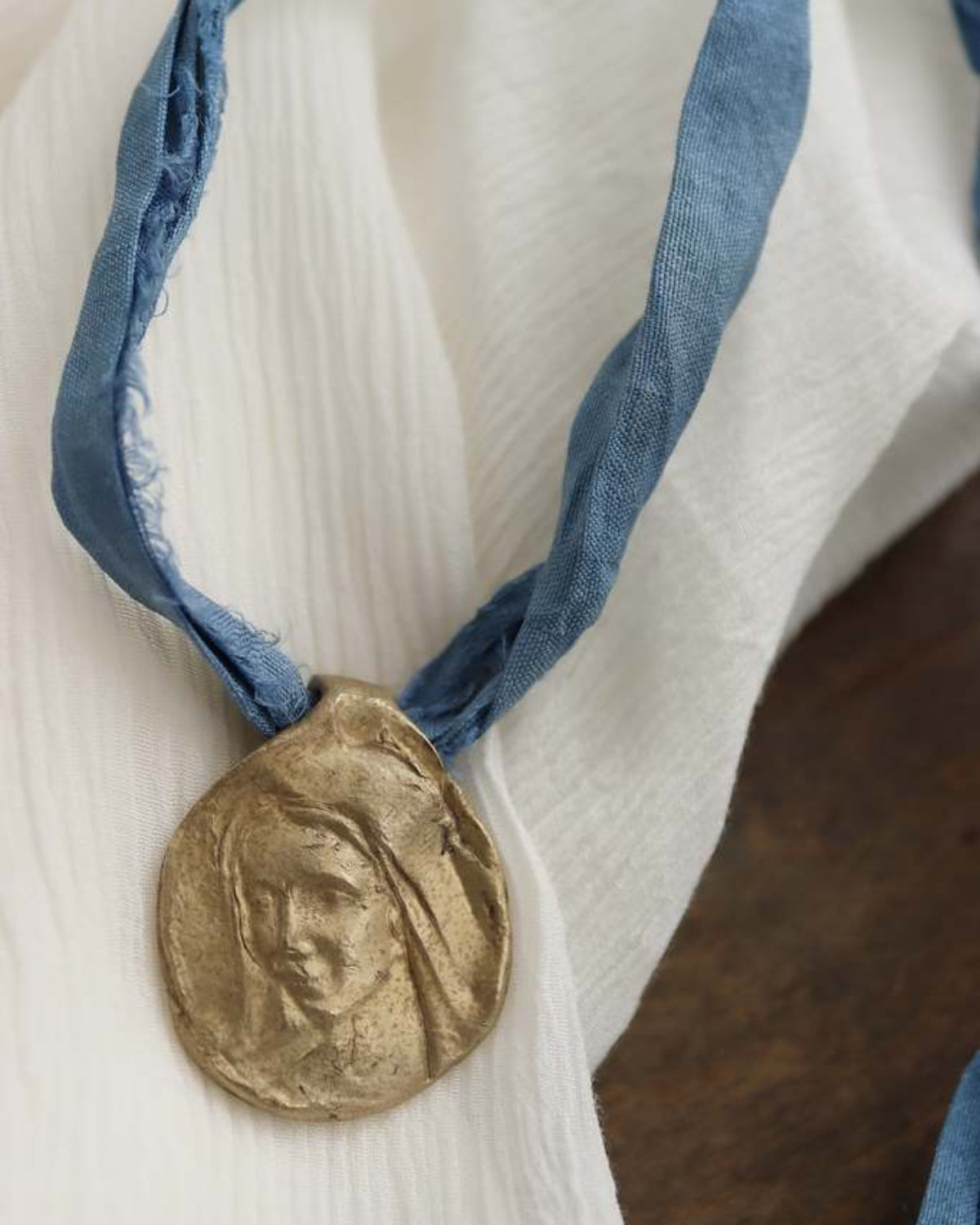 Medjugorje Virgin Pendant - Gilt Brass